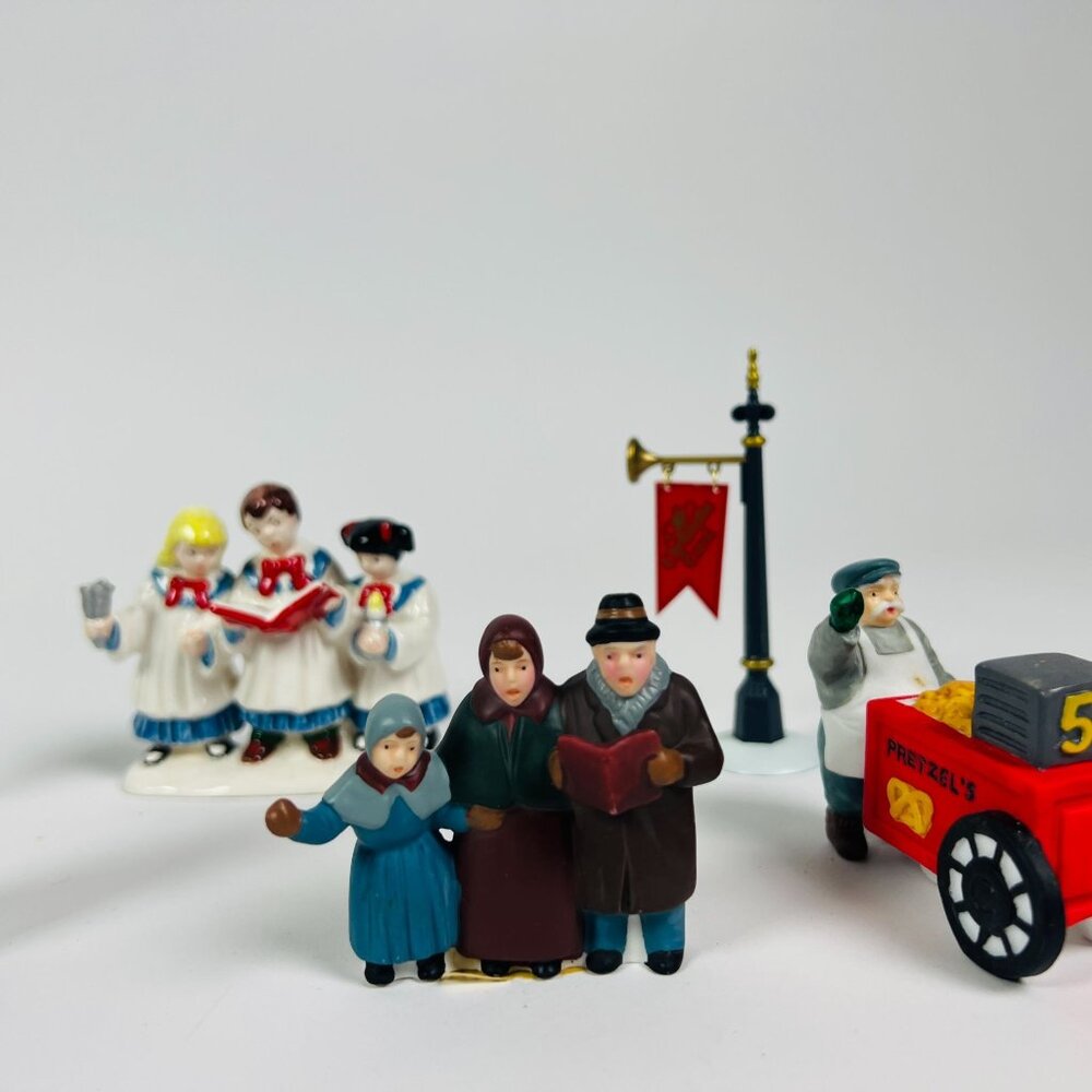 Christmas Village Figurines Choir & Street Vendor– Set Of Festive Decor Pieces